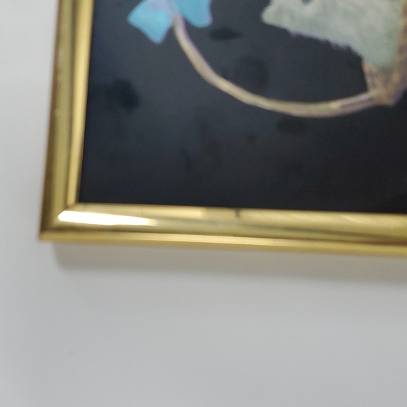 Vtg 80s cat in a basket foil framed art ltd #6013 kafka industries - Picture 2 of 6